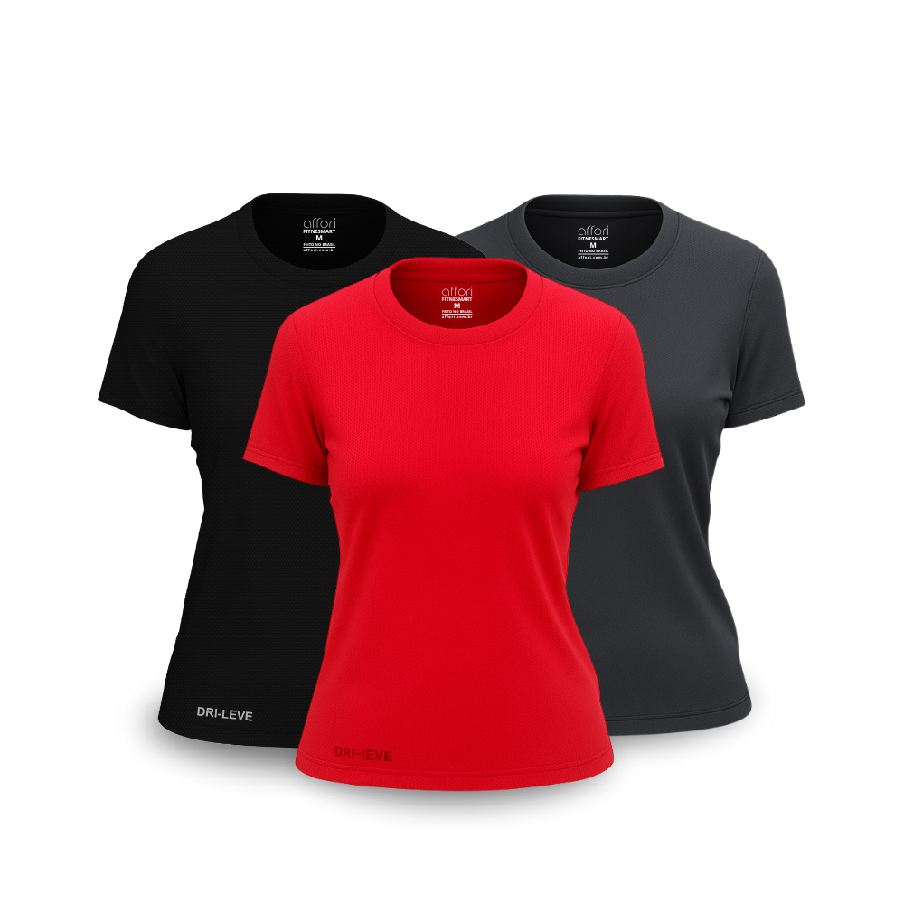 Kit 3 Camisetas Tecnológicas Femininas FitneSmart - Anti Suor