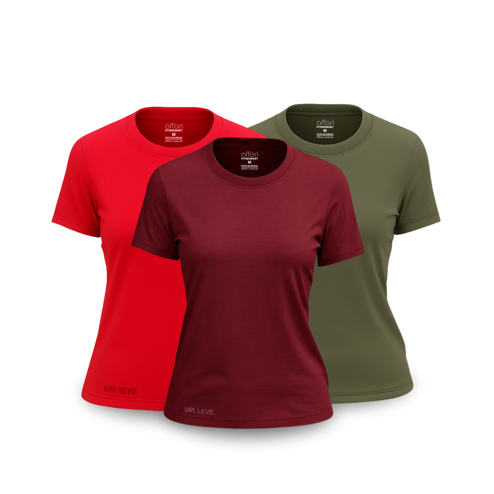 Kit 3 Camisetas Tecnológicas Femininas FitneSmart - Anti Suor